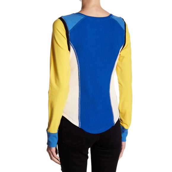Free People Blue Yellow Thermal Shirt XS - Picture 2 of 3